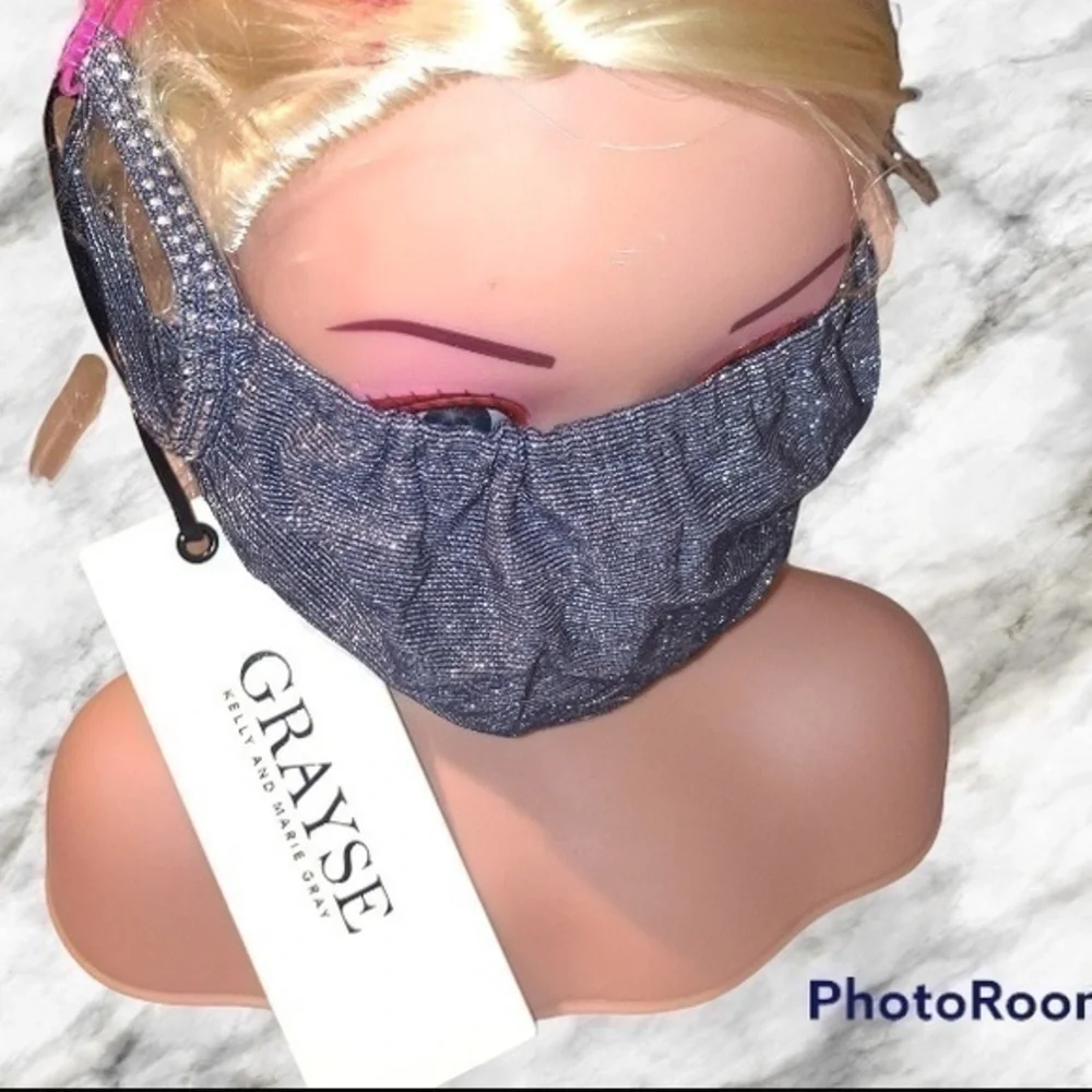 GRAYSE Kelly and Marie Gray Silver Shimmer Glamour Studded Face mask NWT O/S